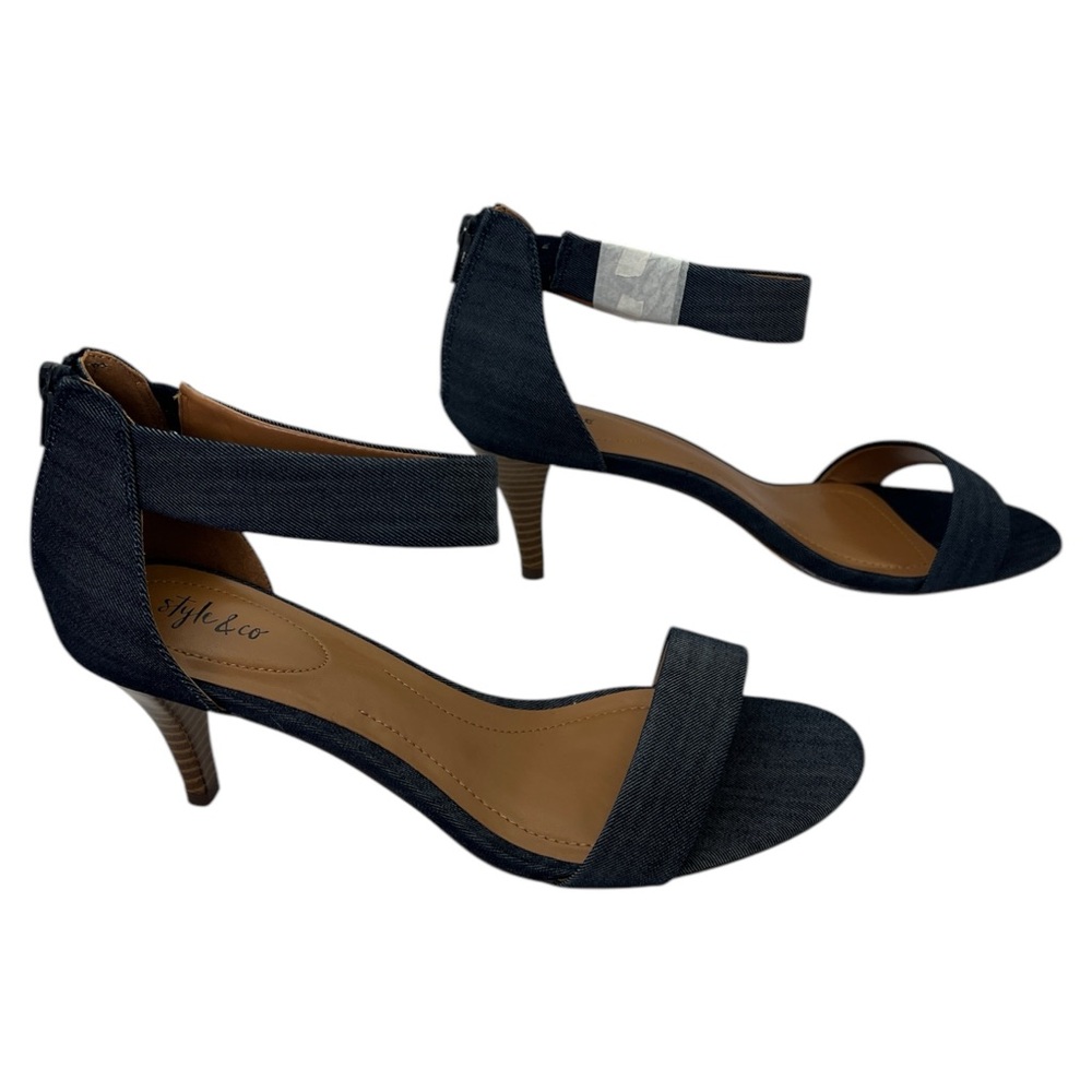 NWOT Style & Co. Womens Paycee Denim Stacked Heel Dress Sandals, Size 10W - Picture 5 of 9